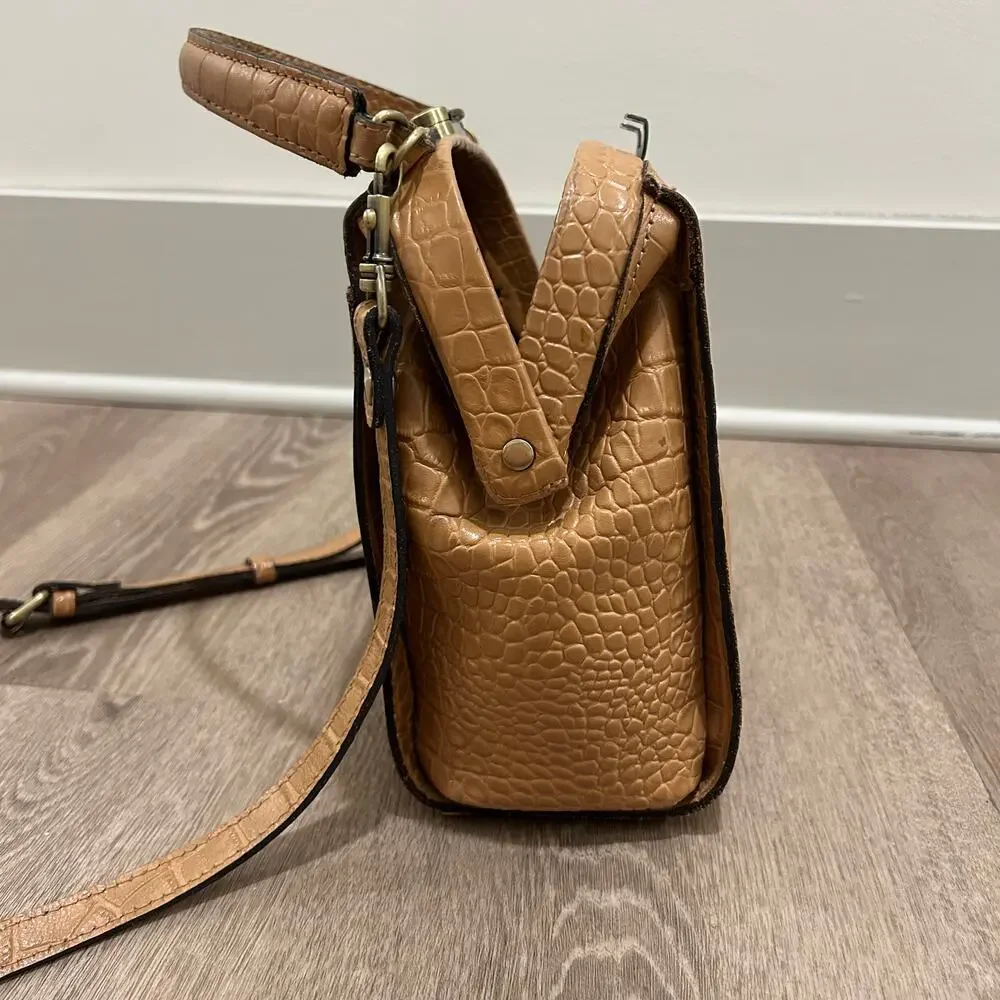 Patricia‎ Nash Nela Croc Embossed Leather Satchel Biscuit Top Handle Crossbody